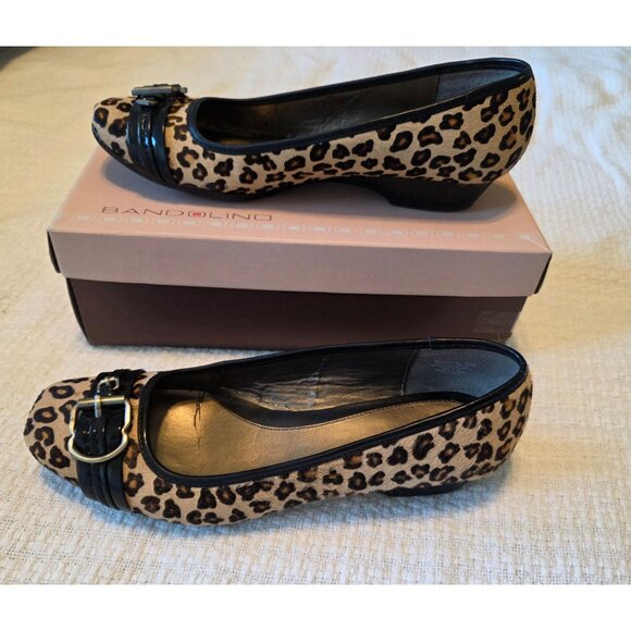 Bandolino Leopard Print Flats Buckle Accent Faux Black Patent Leather Size 10 M - Picture 10 of 13